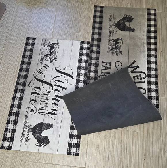 Farmhouse Buffalo Check Kitchen Floor Mats Barn Farm Animals - Picture 4 of 9